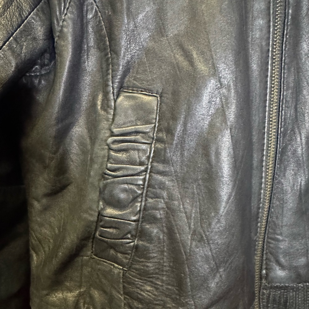 Black Leather Hooded Jacket - Picture 7 of 10